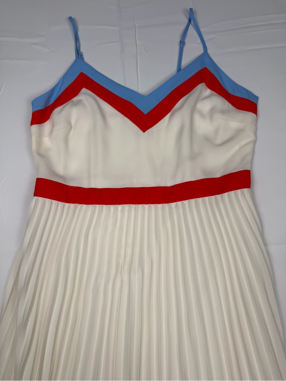 Banana Republic White Pleated Summer Midi Dress with Red & Light Blue Trim-4 - Picture 11 of 16